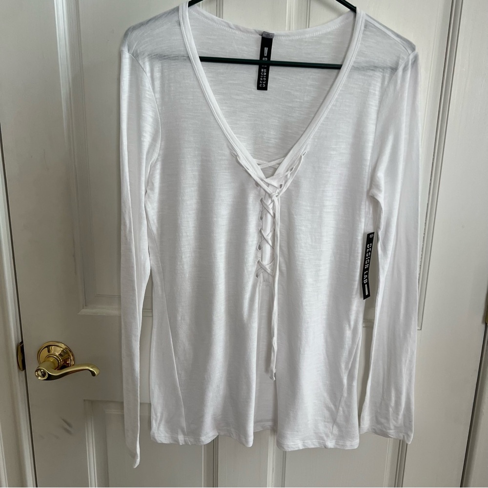NWT Womens Design Lab Size Small Burnout Top with Tie Front White